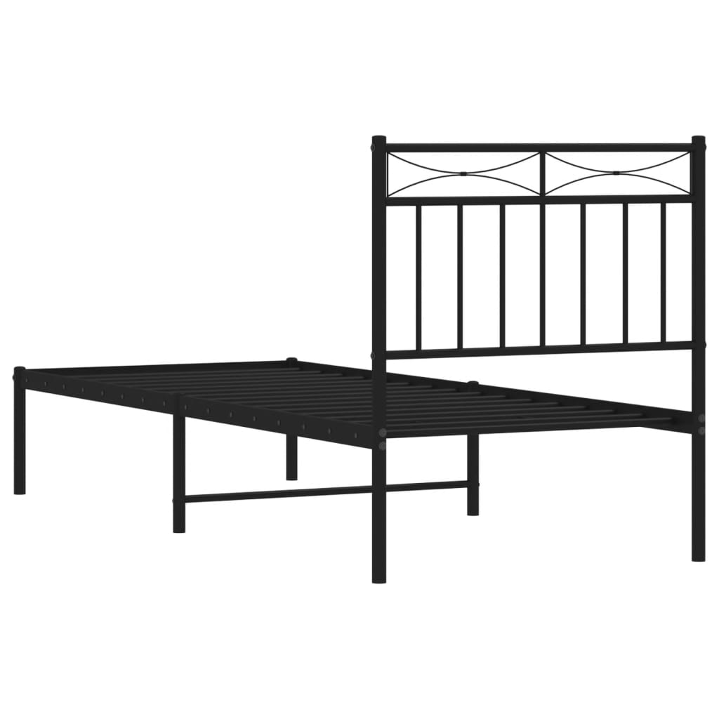 Metal Bed Frame without Mattress with Headboard Black 80x200cm