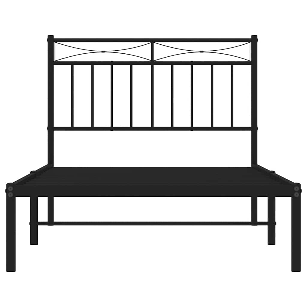 Metal Bed Frame without Mattress with Headboard Black 100x190cm
