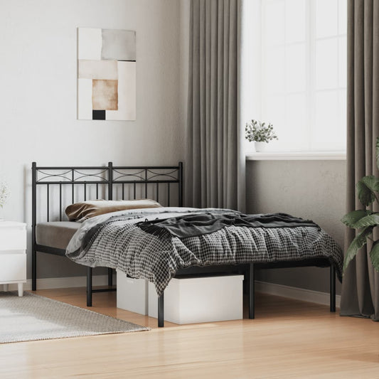 Metal Bed Frame without Mattress with Headboard Black 120x190cm