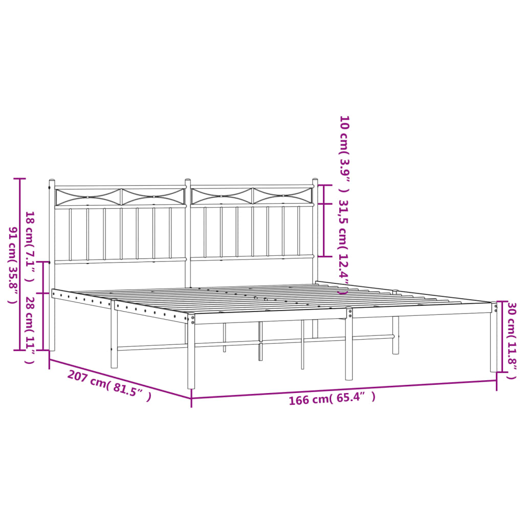 Metal Bed Frame without Mattress with Headboard Black 160x200cm