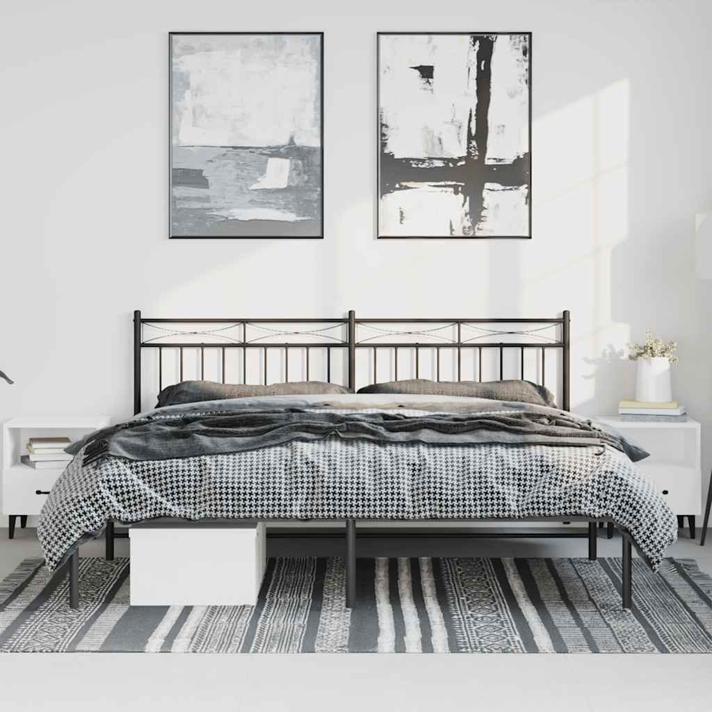 Metal Bed Frame without Mattress with Headboard Black 193x203cm