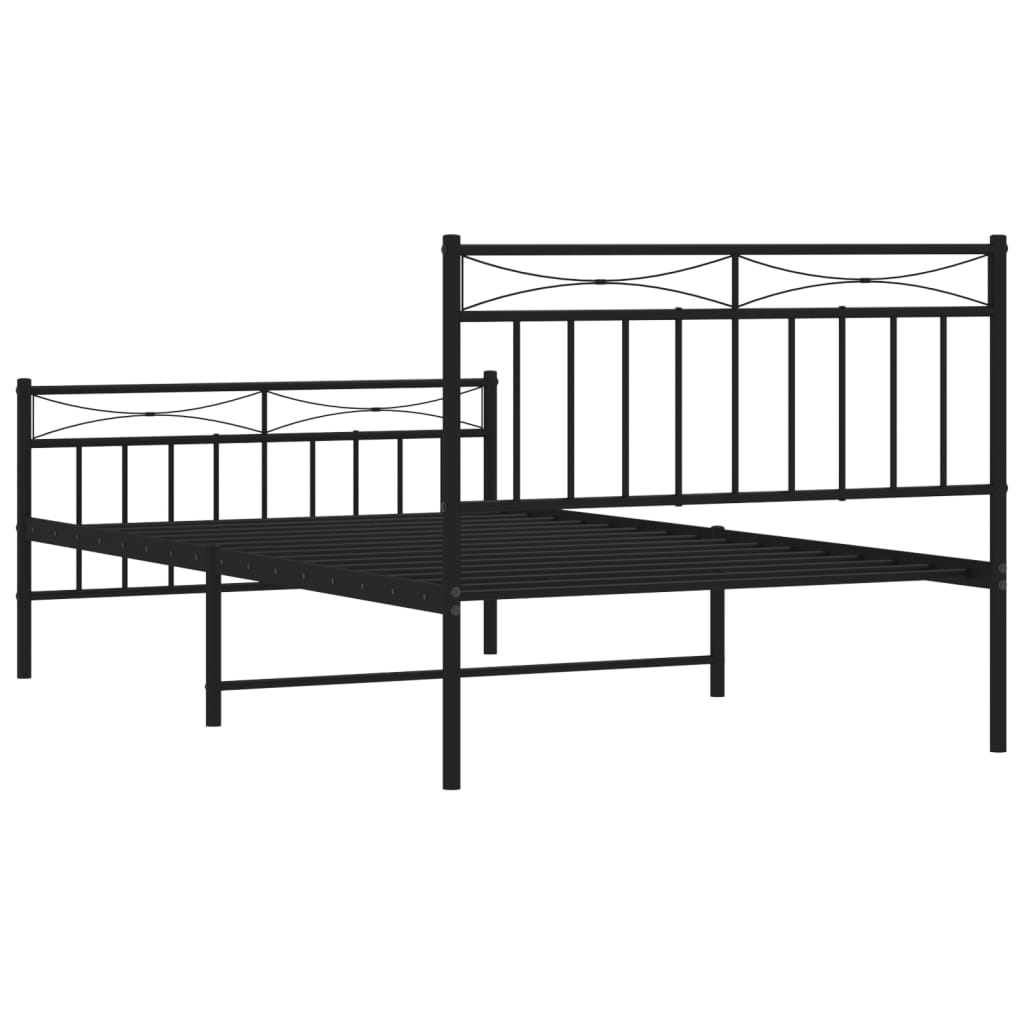 Metal Bed Frame without Mattress with Footboard Black 107x203cm