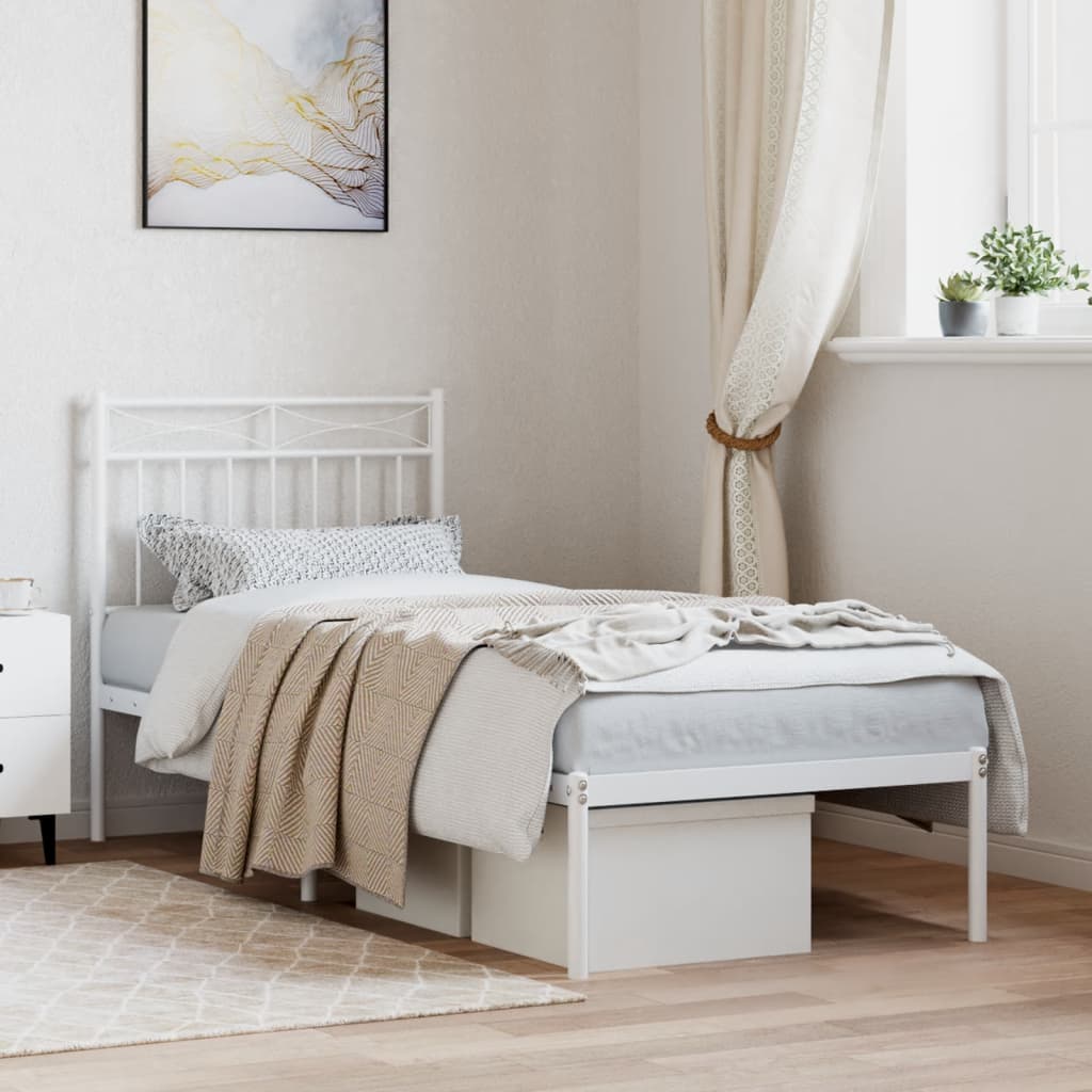 Metal Bed Frame without Mattress with Headboard White 80x200cm