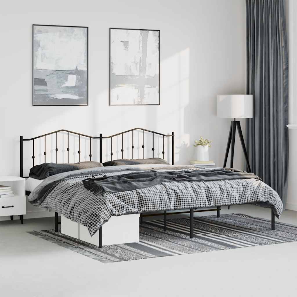 Metal Bed Frame without Mattress with Headboard Black 193x203cm