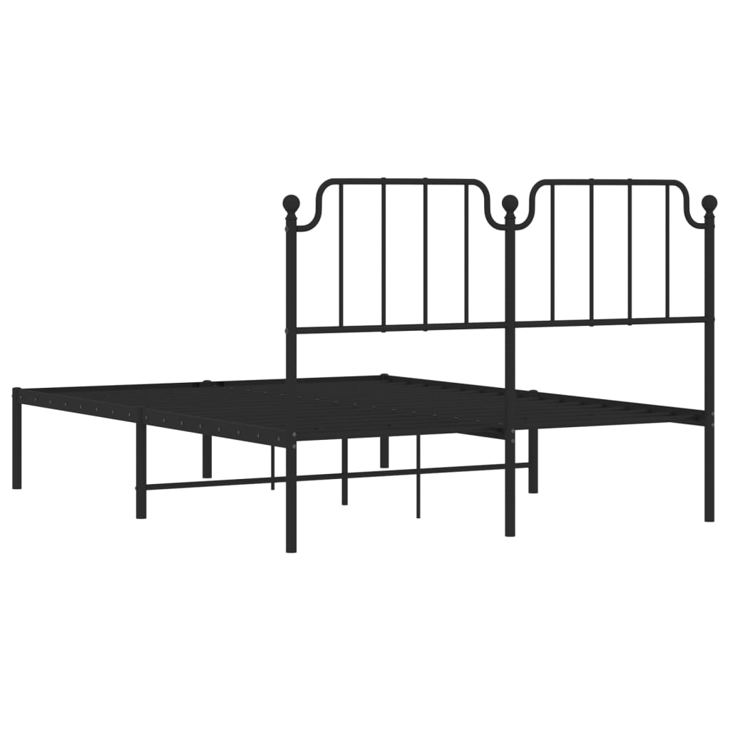 Metal Bed Frame without Mattress with Headboard Black 140x190cm