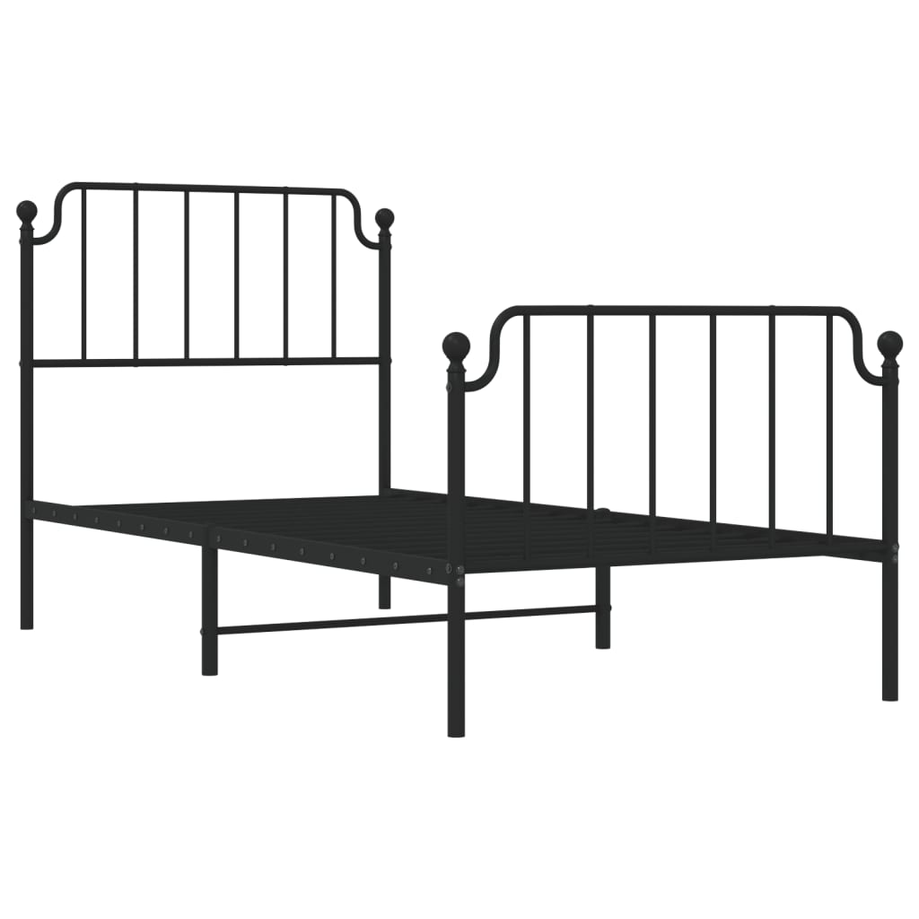 Metal Bed Frame without Mattress with Footboard Black 90x200cm