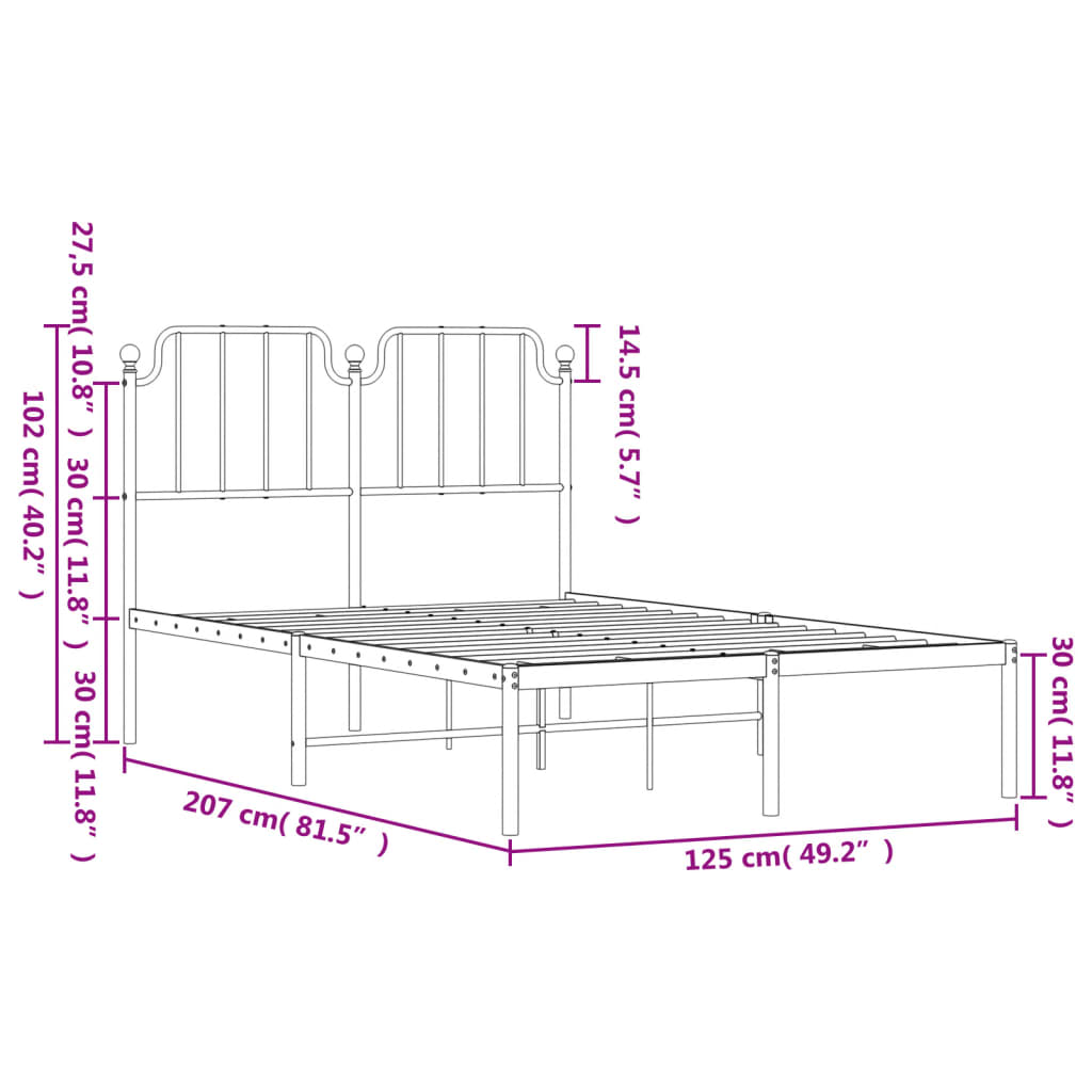 Metal Bed Frame without Mattress with Headboard White 120x200cm