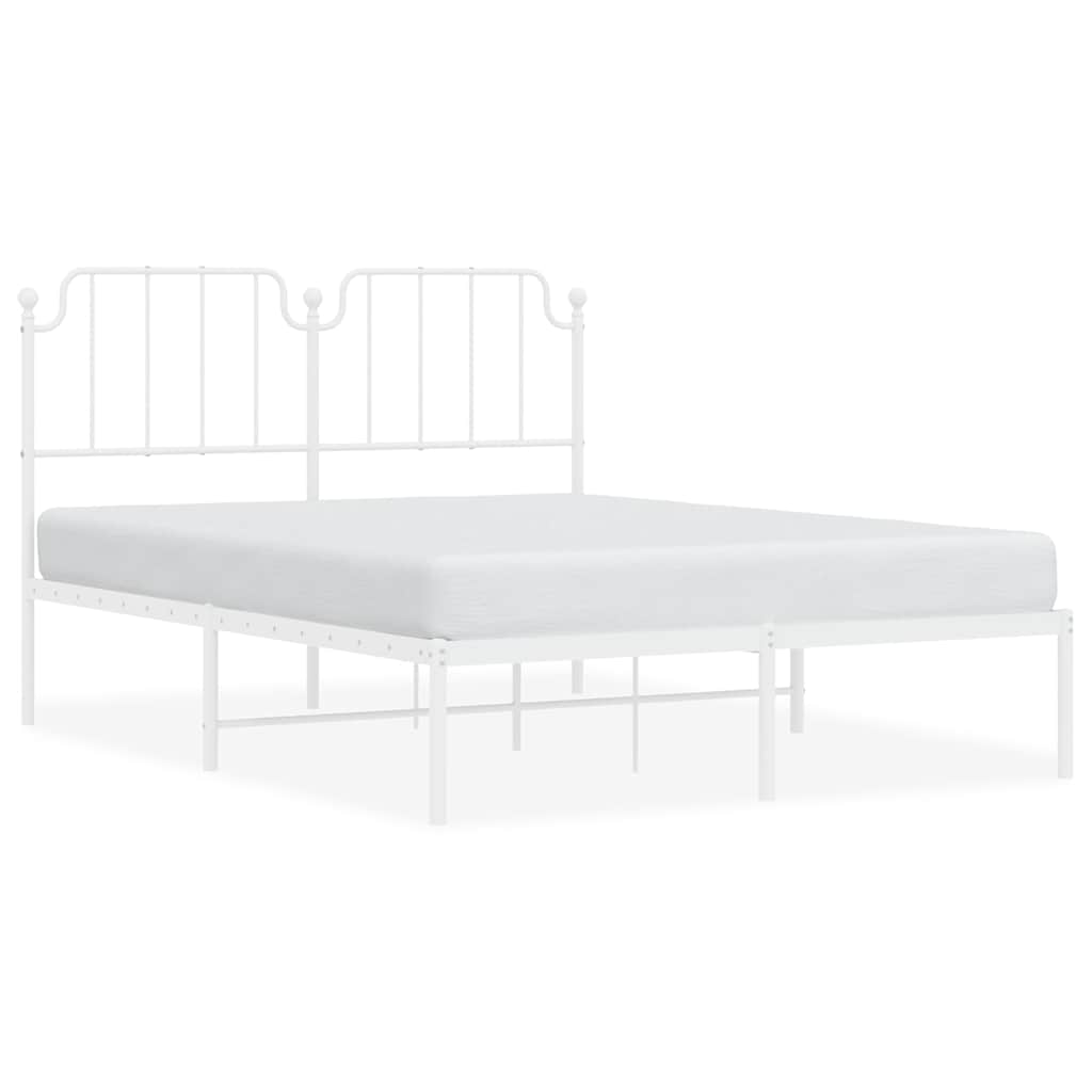 Metal Bed Frame without Mattress with Headboard White 135x190cm