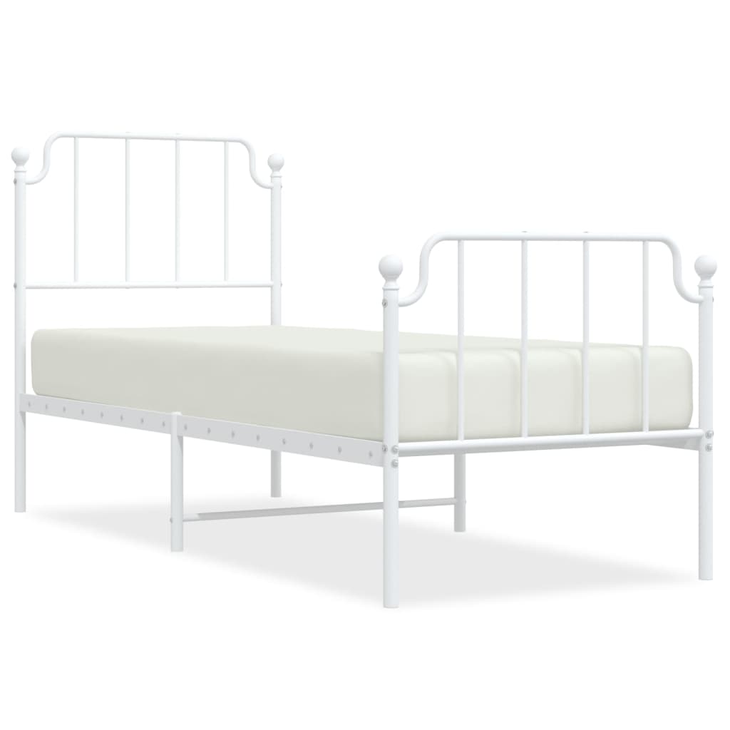 Metal Bed Frame without Mattress with Footboard White 75x190cm