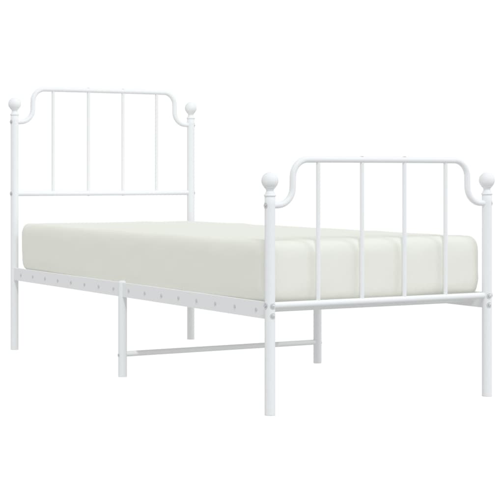 Metal Bed Frame without Mattress with Footboard White 75x190cm