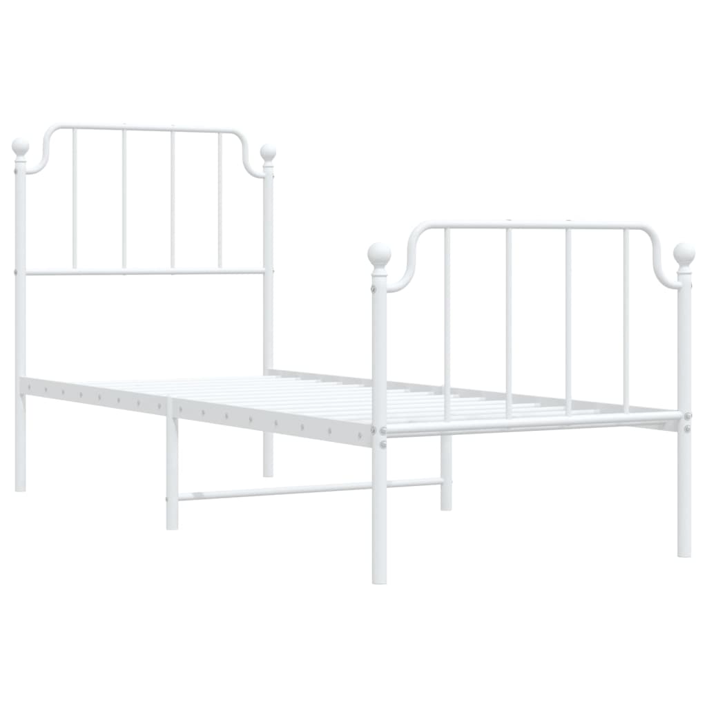 Metal Bed Frame without Mattress with Footboard White 75x190cm