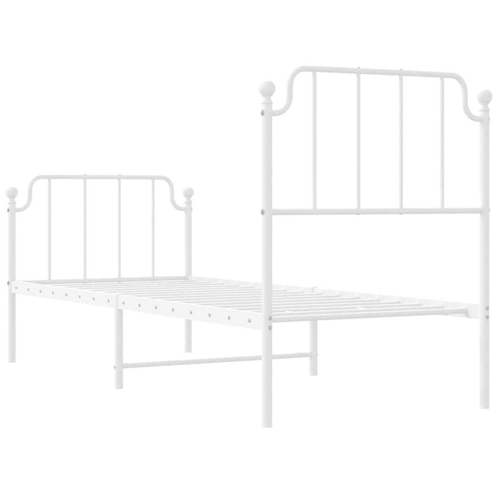 Metal Bed Frame without Mattress with Footboard White 75x190cm