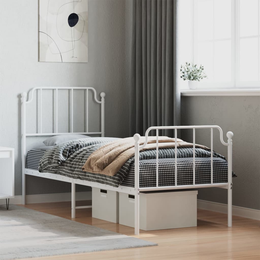 Metal Bed Frame without Mattress with Footboard White 75x190cm