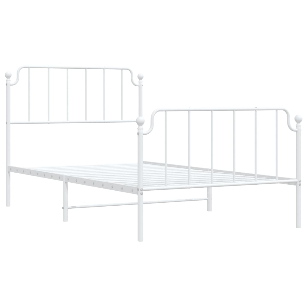 Metal Bed Frame without Mattress with Footboard White 107x203cm