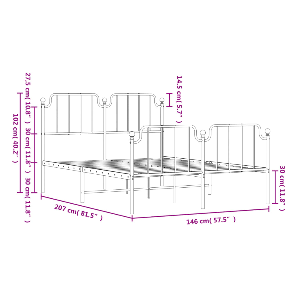Metal Bed Frame without Mattress with Footboard White 140x200cm