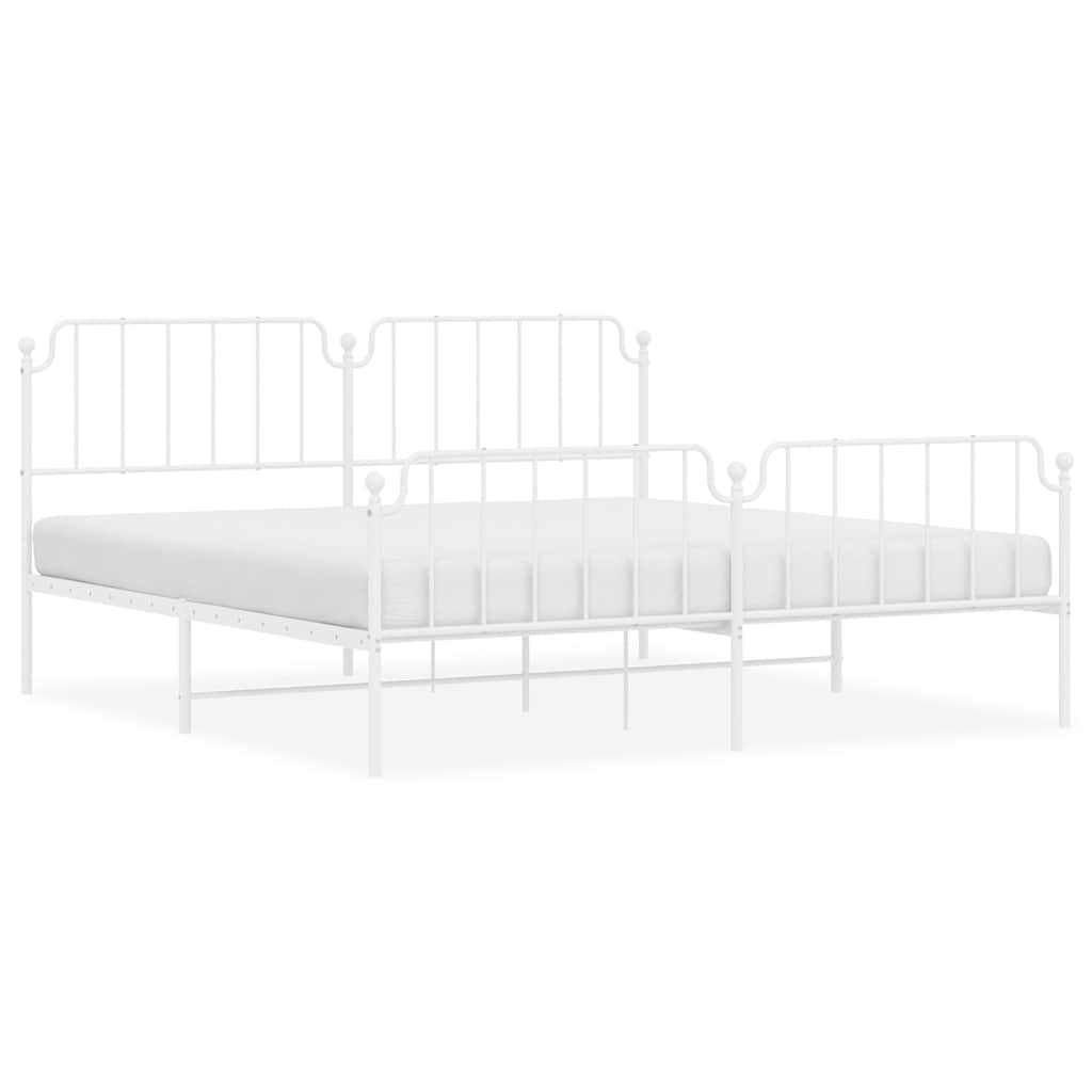 Metal Bed Frame without Mattress with Footboard White 193x203cm