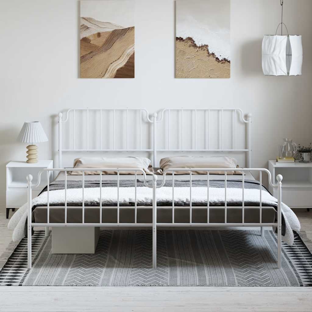 Metal Bed Frame without Mattress with Footboard White 193x203cm