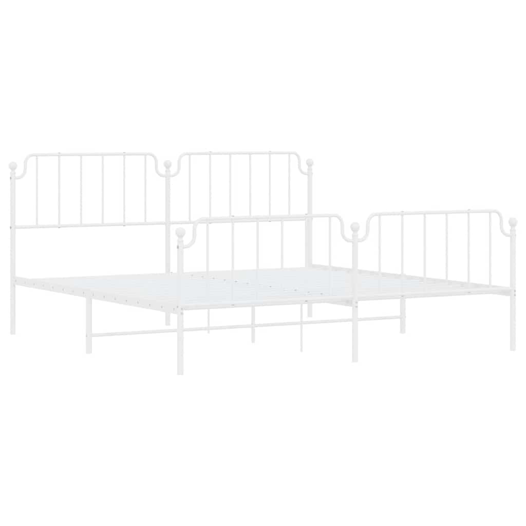 Metal Bed Frame without Mattress with Footboard White 193x203cm