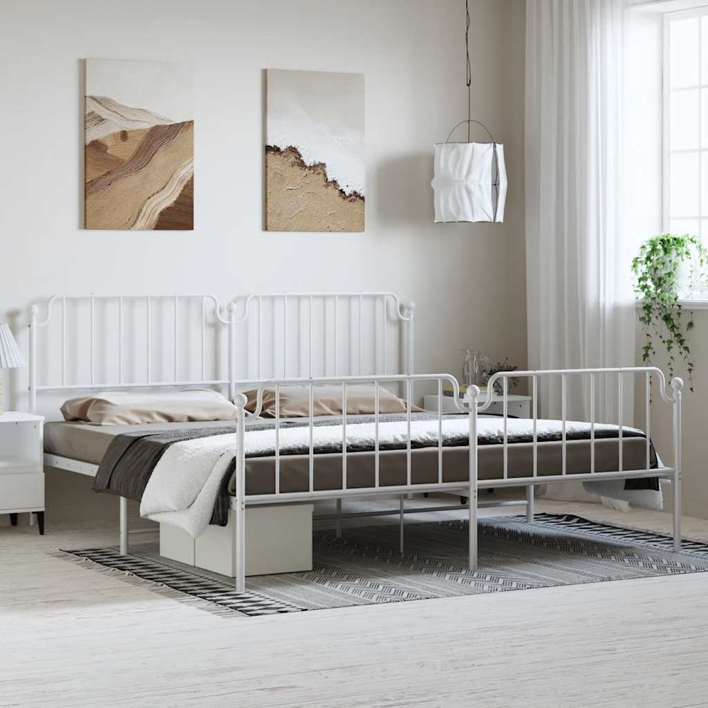 Metal Bed Frame without Mattress with Footboard White 193x203cm