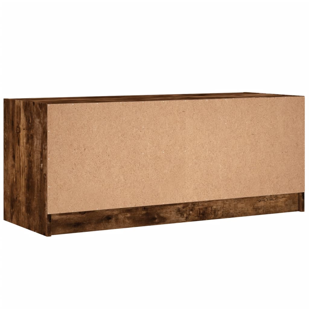 TV Cabinet with Glass Doors Smoked Oak 102x37x42 cm