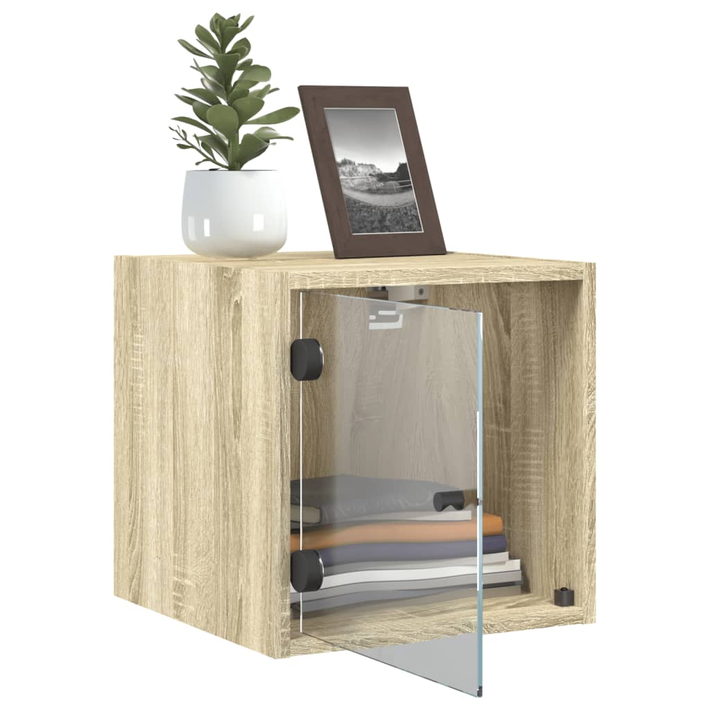 Bedside Cabinets with Glass Doors 2 pcs Sonoma Oak 35x37x35 cm