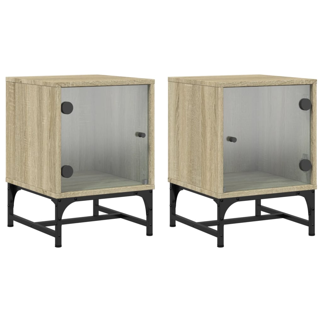 Bedside Cabinets with Glass Doors 2 pcs Sonoma Oak 35x37x50 cm
