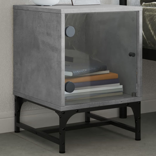 Bedside Cabinet with Glass Door Concrete Grey 35x37x50 cm