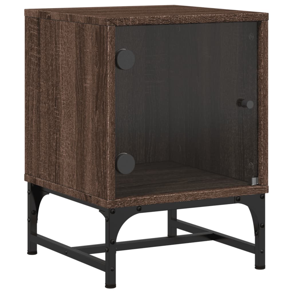 Bedside Cabinet with Glass Door Brown Oak 35x37x50 cm