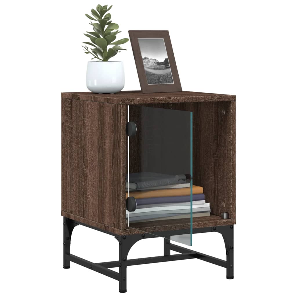 Bedside Cabinet with Glass Door Brown Oak 35x37x50 cm