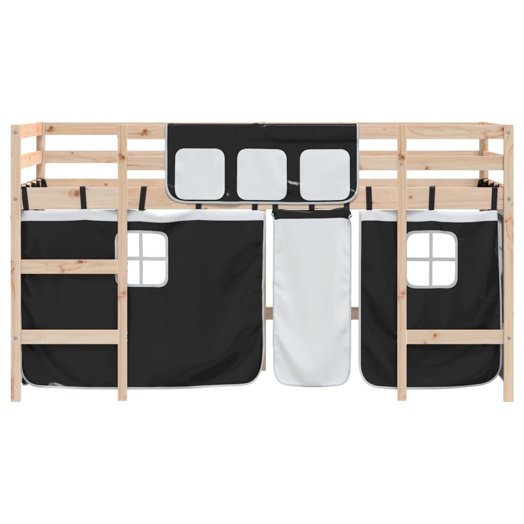 Kids' Loft Bed with Curtains without Mattress White&Black 80x200cm