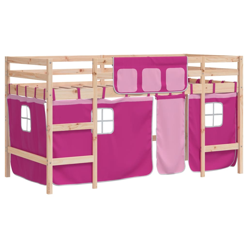 Kids' Loft Bed with Curtains without Mattress Pink 90x200cm
