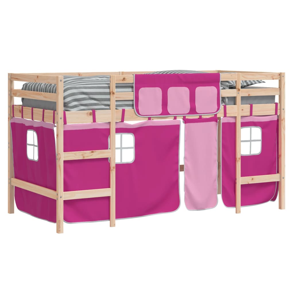 Kids' Loft Bed with Curtains without Mattress Pink 90x200cm