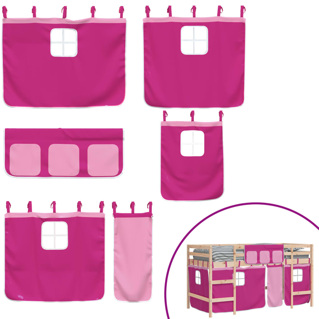 Kids' Loft Bed with Curtains without Mattress Pink 90x200cm