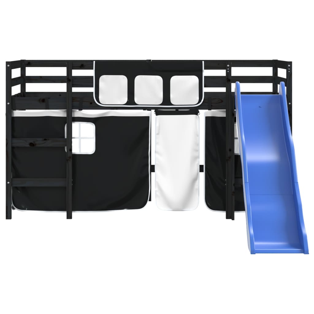 Kids' Loft Bed with Curtains without Mattress White&Black 80x200cm