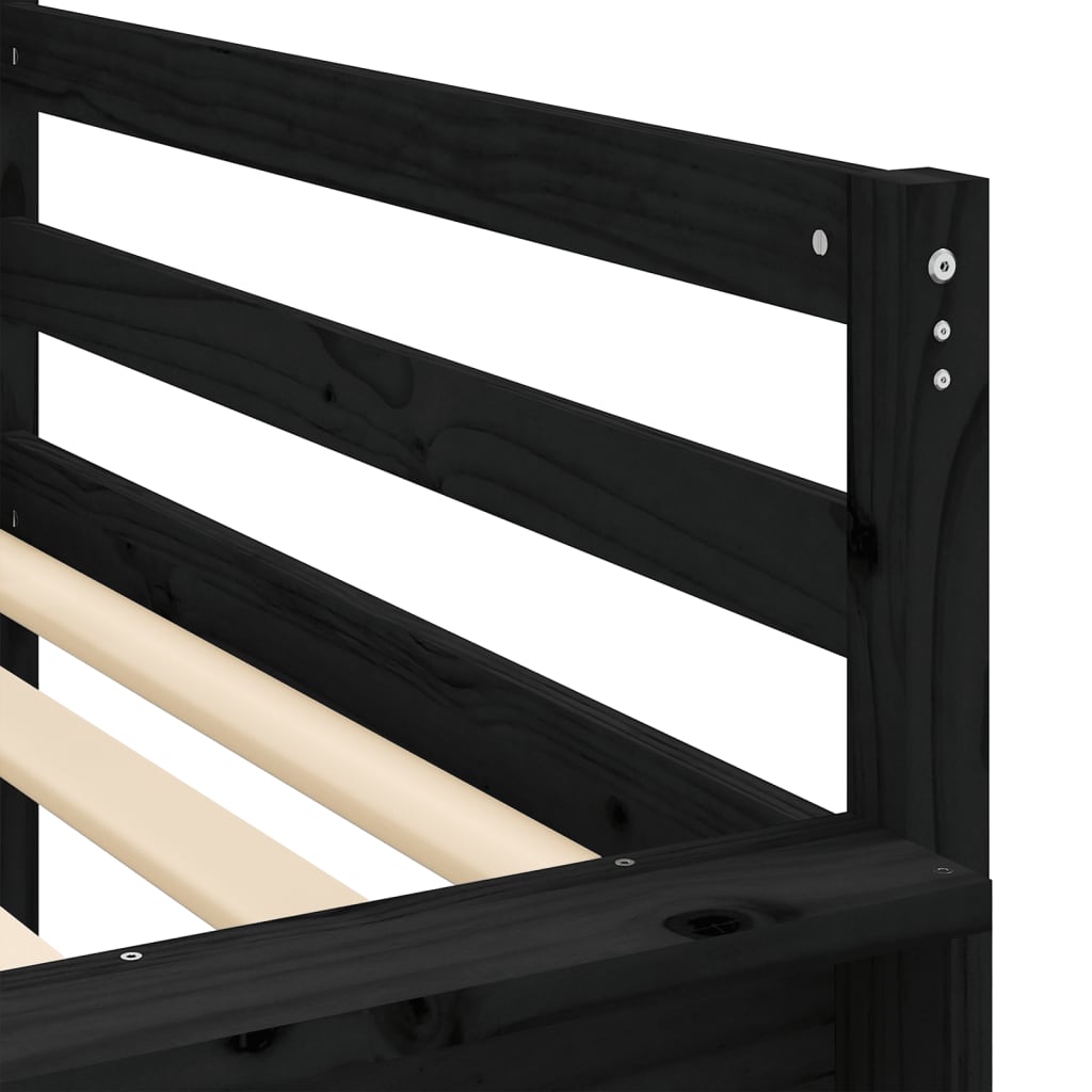 Kids' Loft Bed with Curtains without Mattress White&Black 80x200cm