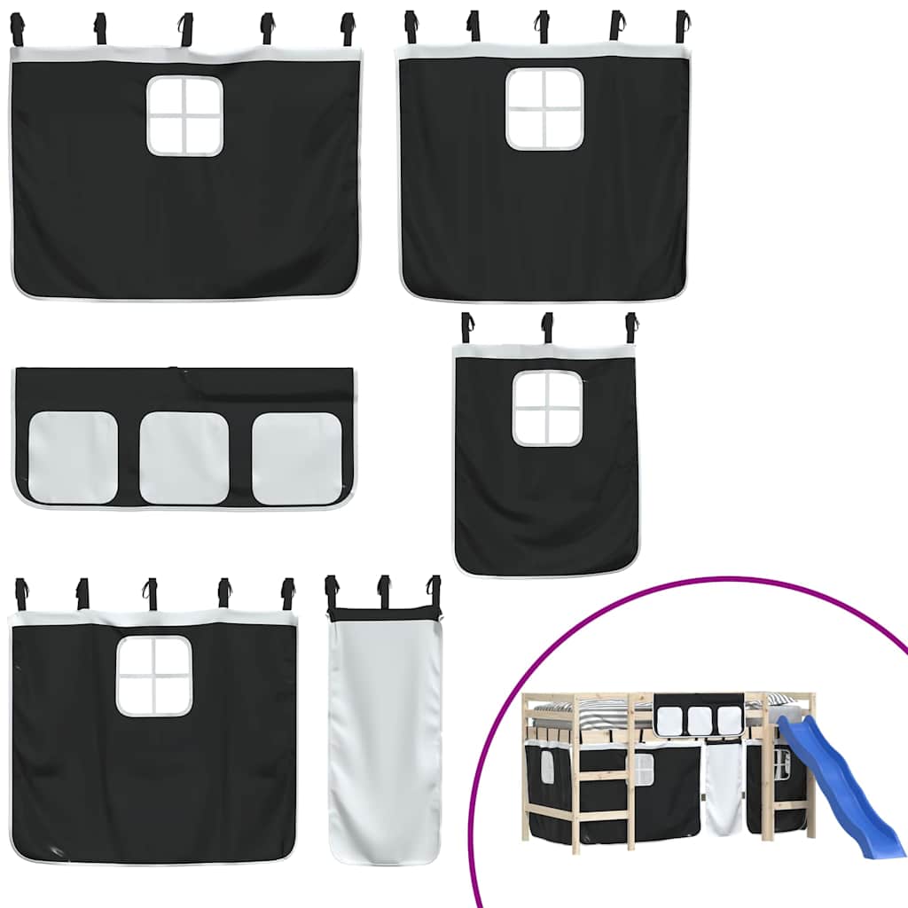 Curtains for Loft Bed White and Black Polyester