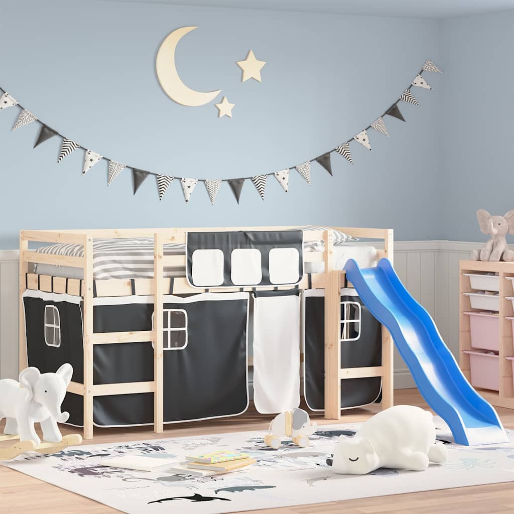 Curtains for Loft Bed White and Black Polyester
