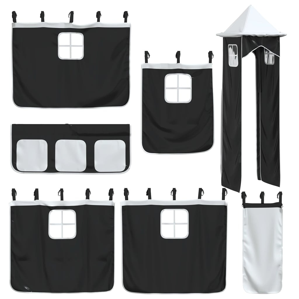 Curtains for Loft Bed with Tower White and Black Polyester