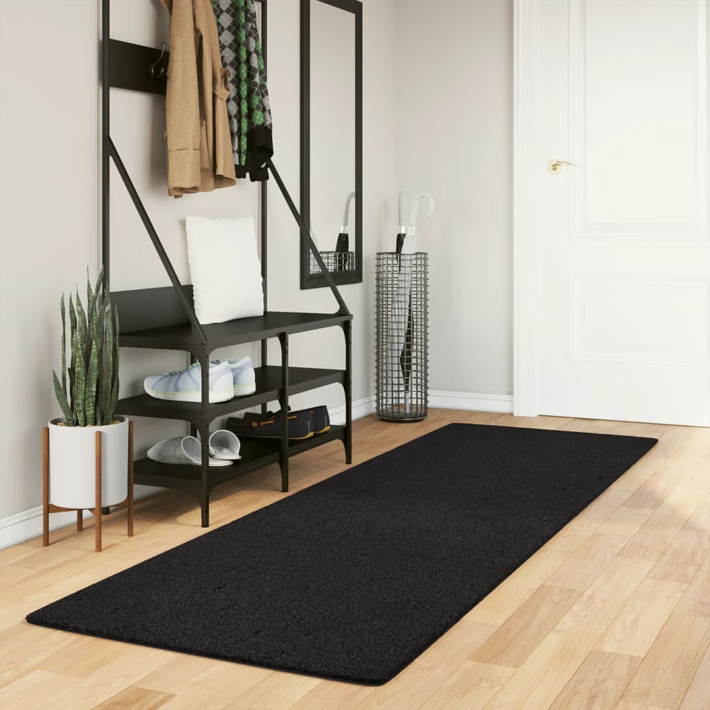 Rug HUARTE Short Pile Soft and Washable Black 80x250 cm