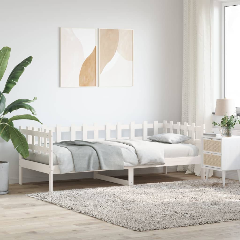 Day Bed without Mattress White 90x190 cm Single Solid Wood Pine