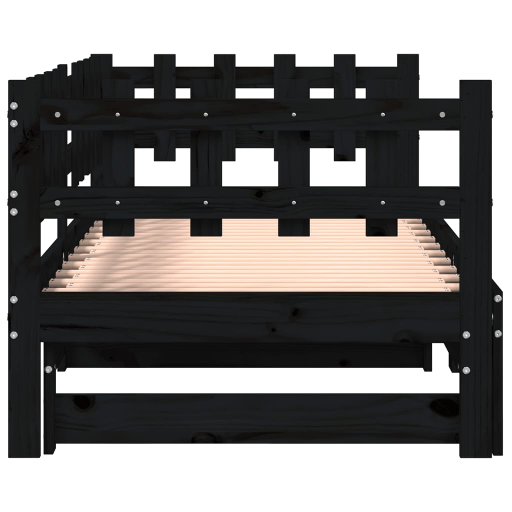 Pull-out Day Bed without Mattress Black 2x(90x190) cm Solid Wood