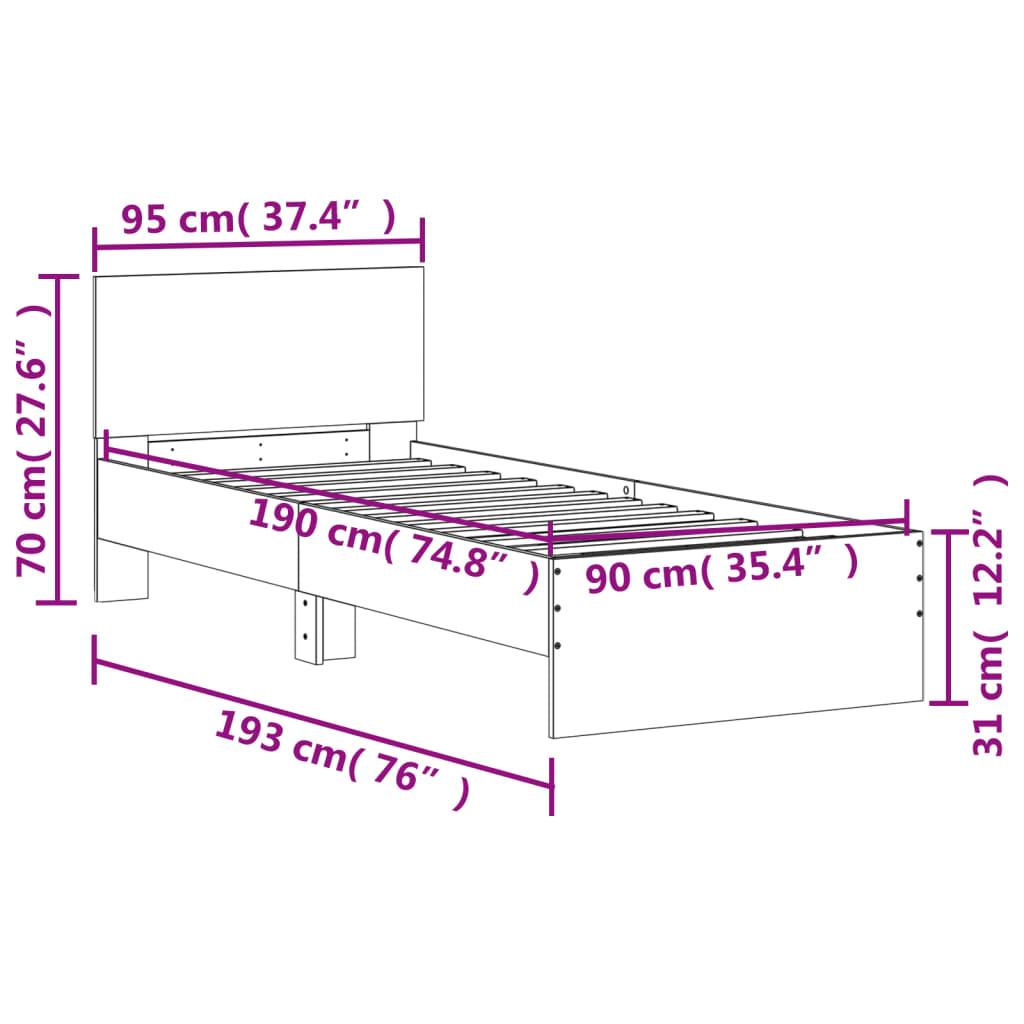 Bed Frame without Mattress with Headboard White 90x190 cm Single