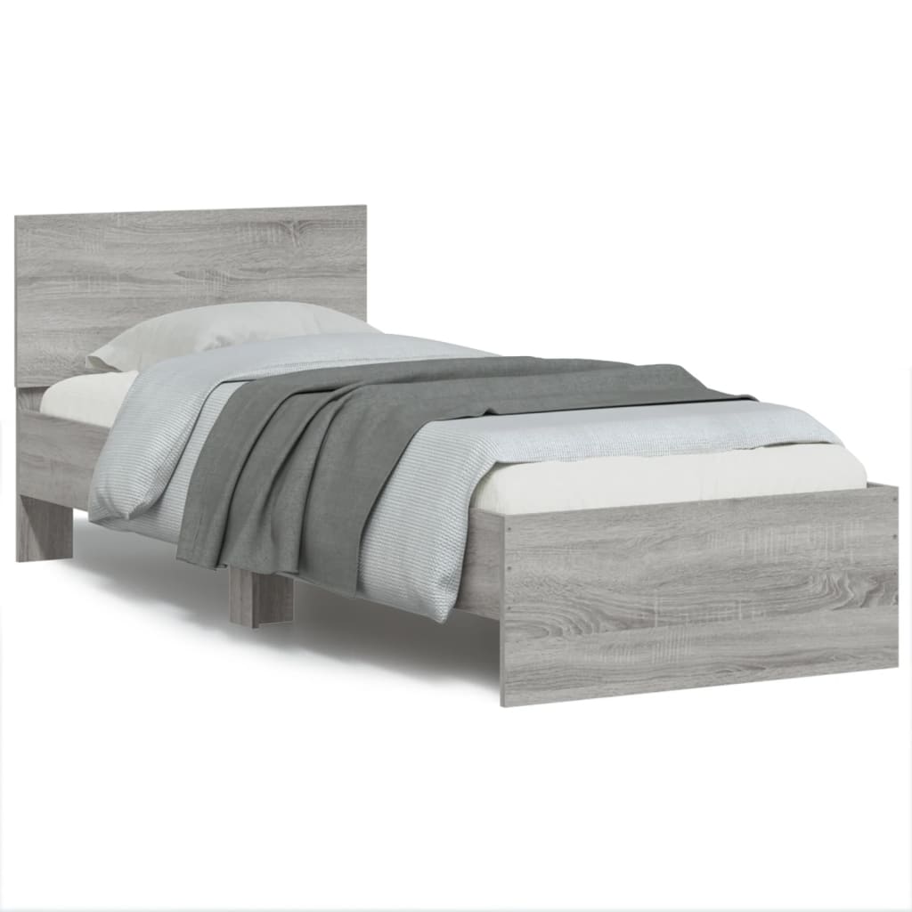 Bed Frame without Mattress with Headboard Grey Sonoma 90x190 cm Single