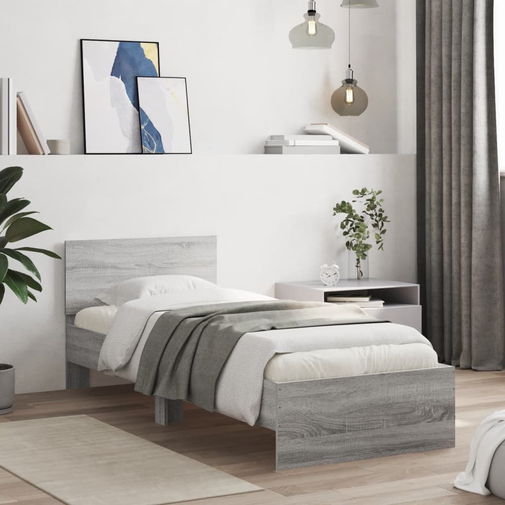 Bed Frame without Mattress with Headboard Grey Sonoma 90x190 cm Single