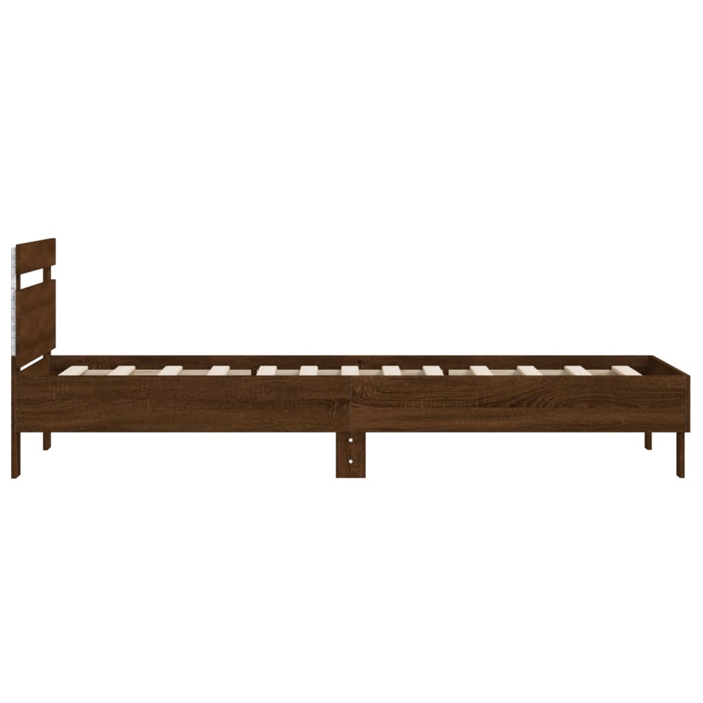 Bed Frame without Mattress with LED Lights Brown Oak 100x200 cm