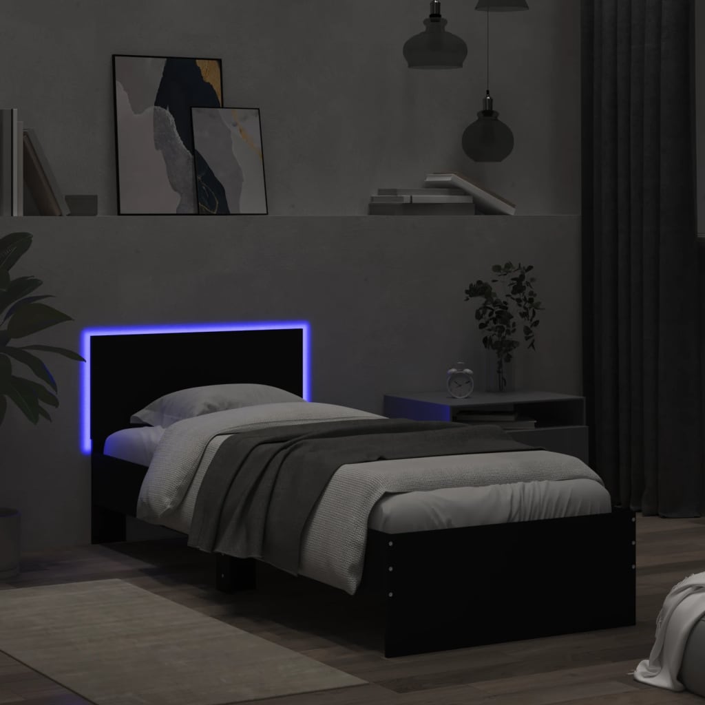 Bed Frame without Mattress with LED Lights Black 75x190 cm Small Single