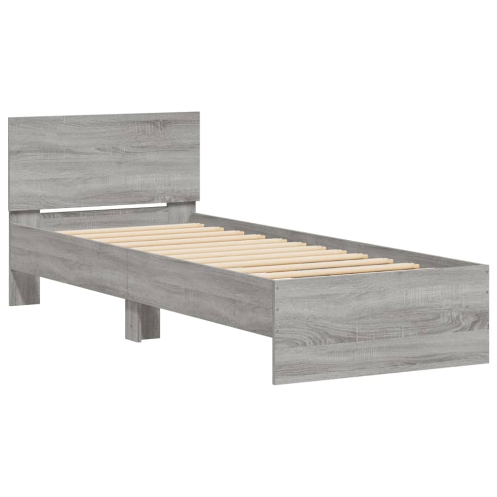 Bed Frame without Mattress with LED Lights Grey Sonoma 75x190 cm Small Single