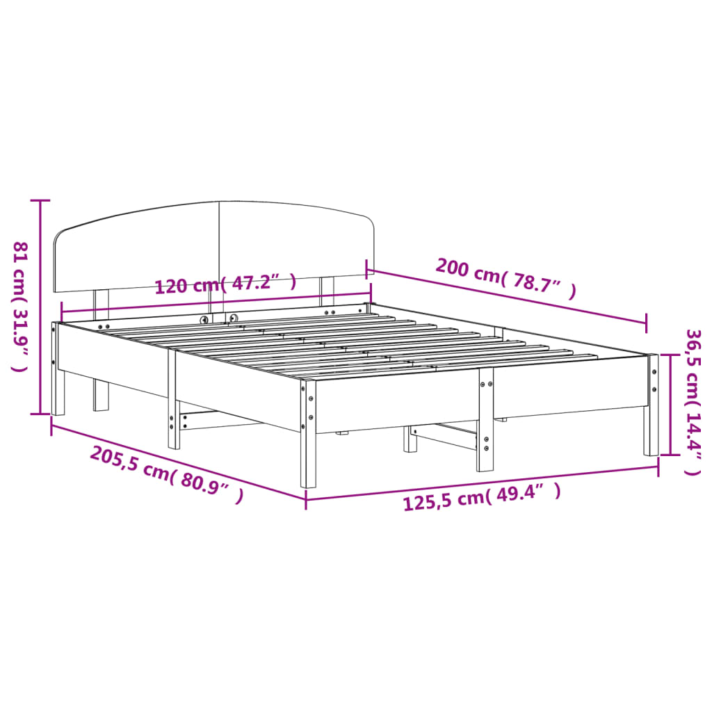 Bed Frame without Mattress 120x200 cm Solid Wood Pine