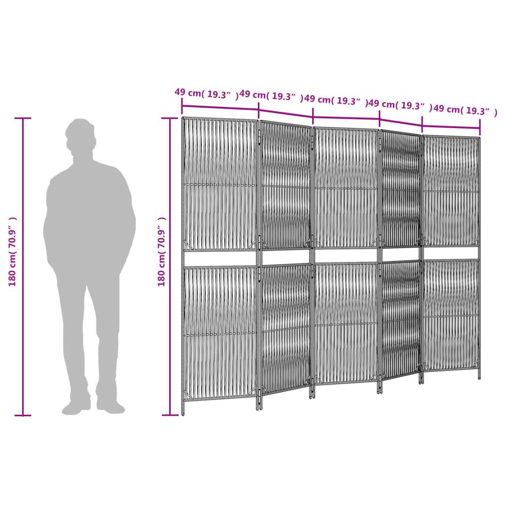 Room Divider 5 Panels Black Poly Rattan