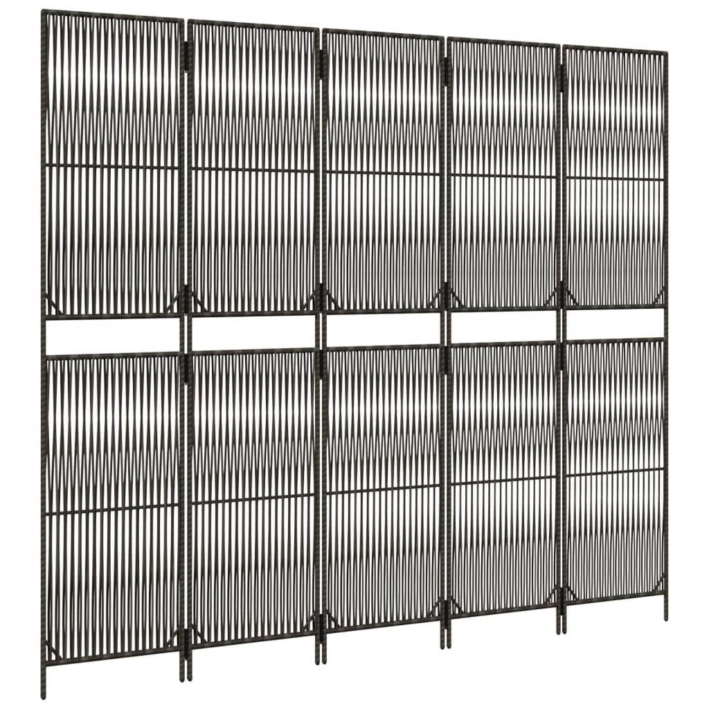 Room Divider 5 Panels Grey Poly Rattan